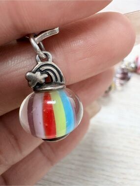 Silver Rainbow Glass Charm Pendant - Multicolor